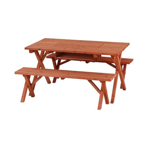 杉材 BBQテーブル&ベンチセット (コンロスペース付) SD09-1032BR/業務用/新品/送料別