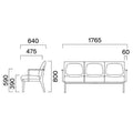 業務用椅子 CRES(クレス) ソファー モルティEW 幅1765×奥行640×高さ800(mm) シート高390 肘高590(mm) /業務用/新品/送料無料