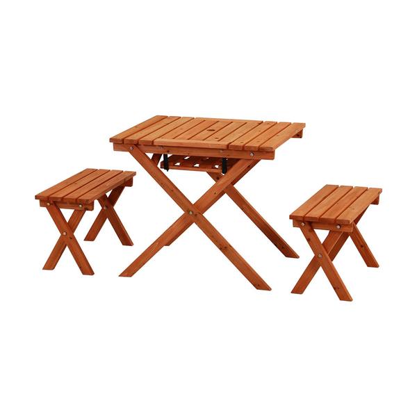 杉材ＢＢＱテーブル＆ベンチセット ミニ コンロスペース付 SD20-1033BR/業務用/新品/送料別