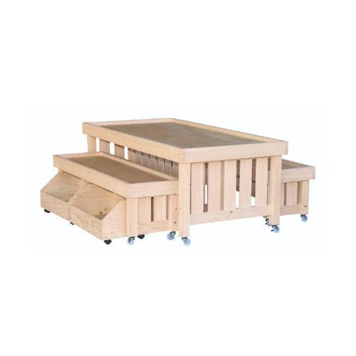 6-031-02/ひのき平台什器(小)キヤスター付 無塗装 約幅150×奥行90×高さ45cm/業務用/新品/送料無料